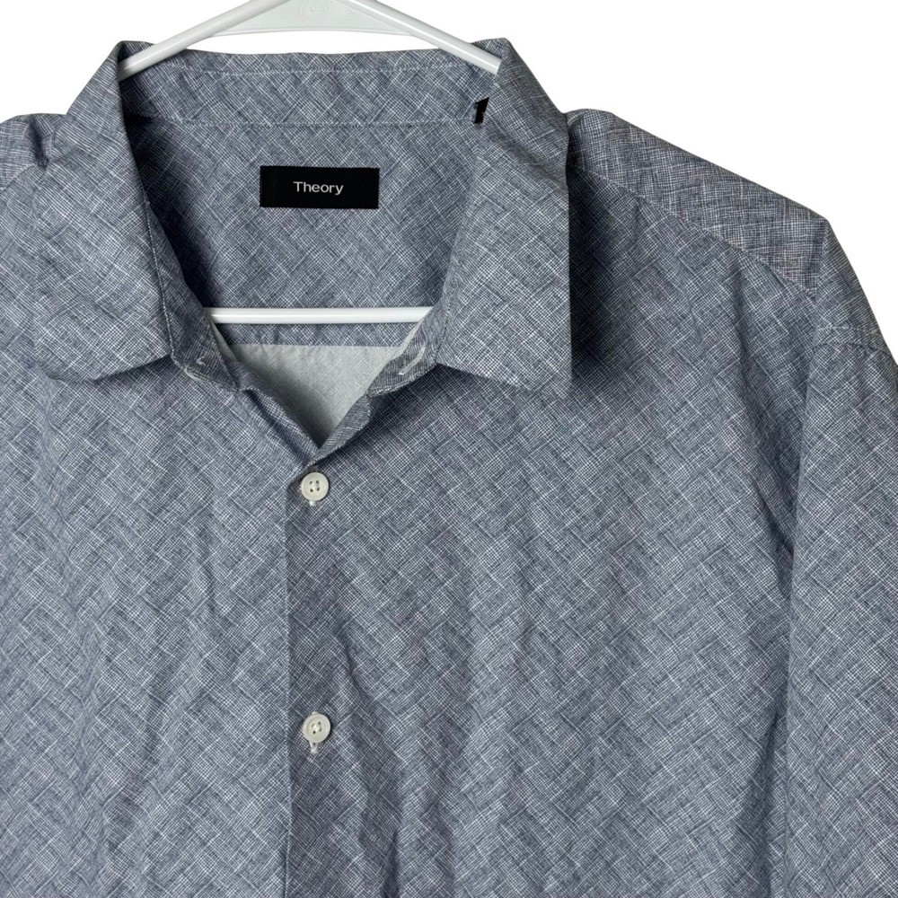 Theory Irving‎ Sketch Print Button Down Shirt Mens XXL Blue Crosshatch Cotton